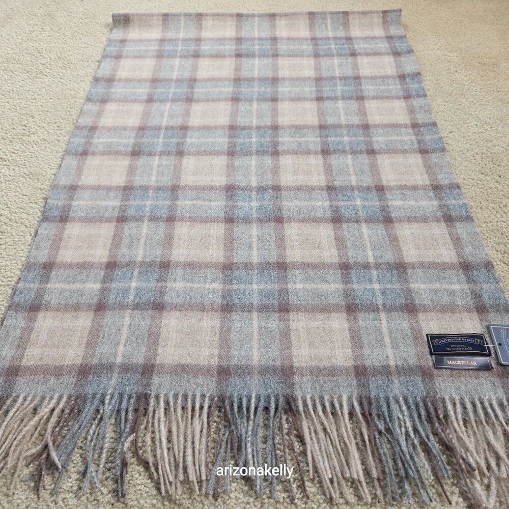 NWT James Pringle Weavers 100% Wool Plaid MacKellar Tan, Grey & Brown - Picture 4 of 13